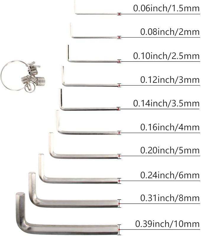 Utoolmart Hex Key Set, 10 in 1 Metric L Shape Hexagon Head Wrench with Ring for Repair Tool (Silver Tone)