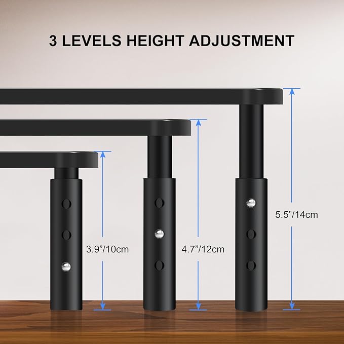 Bracwiser Monitor Stand Riser, Metal Computer Stand, 3 Height Adjustable Screen Riser with Mesh Platform for PS4, Laptop, Printer, Notebook and All Flat Screen, Holds Up to 20KG | 3 Height Adjustable Desk Riser for PS4, Laptop, Printer, Notebook and Al...