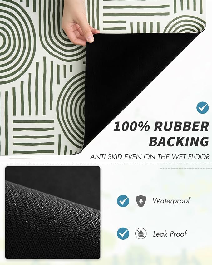 AMOAMI Coffee Mat Hide Stain Rubber Backed Absorbent Dish Drying Mat for Kitchen Counter - Fits Under Coffee Maker & Dish Rack - Green Line 12x19