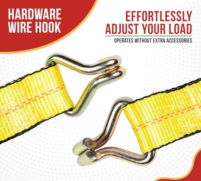 Mytee Products (2 Pack) Ratchet Tie-Down Straps with Wire Hook, 2" x 30' Yellow Ratchet Strap | 10,000 Lbs Breaking Strength | Heavy Duty TieDown Ratchet Straps for Flatbed, Truck, Trailers Pickup