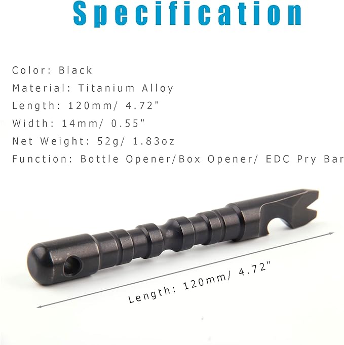 Titanium Alloy EDC Pry Bar with Bottle Opener Screwdriver Function Multi Tool (Black)