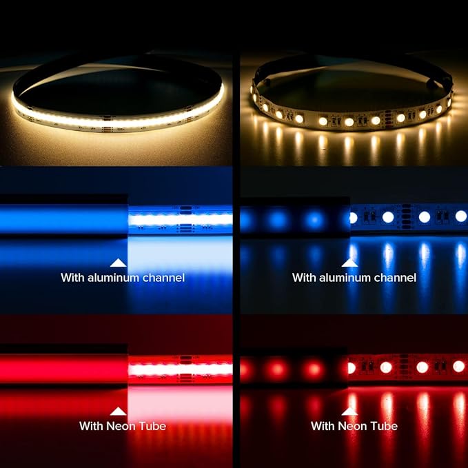 BTF-LIGHTING FCOB COB LED Strip RGBW 3000K 896LED/m 16.4FT DC24V Color Changing Flexible High Density Uniform Light 12mm Width for Home Indoor Decoration(No Adapter or Controller)