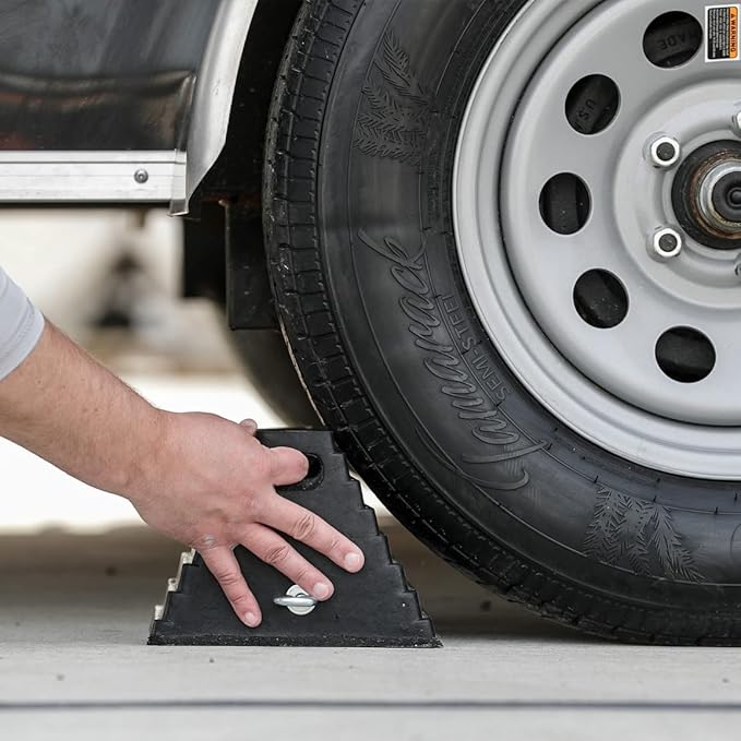 Buyers Products WC1086 Rubber Wheel Chock with Chain Eye, 10x8x6 Inch, Heavy Duty Tire Chocks for Cars, Trailers, RVs, Durable Vehicle Tire Stopper for Maintenance, Garage & Shipping Dock Use