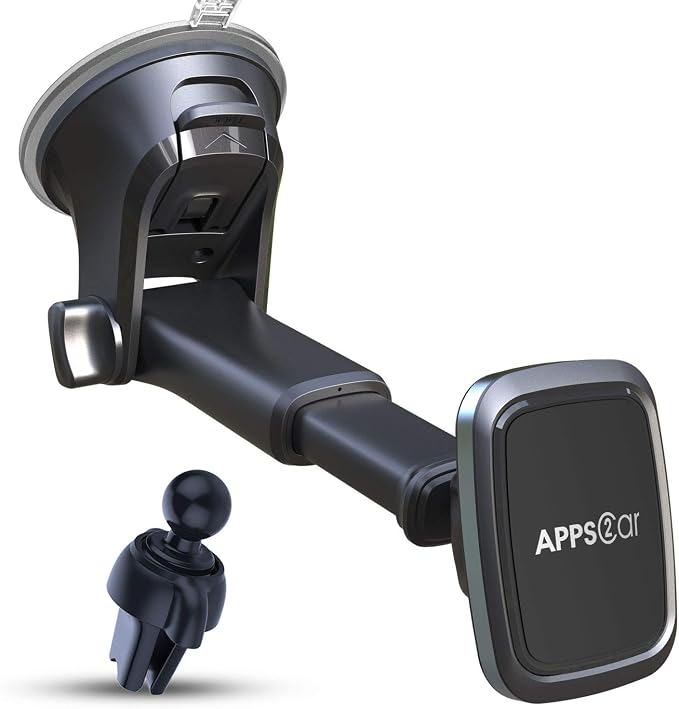 APPS2Car 3-in-1 Car Phone Mount Magnetic Dashboard Windshield Air Vent Mount Phone Holder for Car Universal Car Phone Holder with Powerful Suction Cup Built-in Strong 6 Magnets for All CellPhones