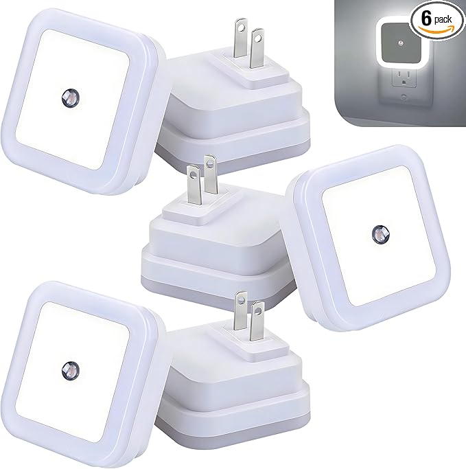 6Pcs Square LED Night Light Intelligent Sensor Control Induction Energy-Saving Bedside Socket Lamp Room Hallway Toilet Wall Home Lighting