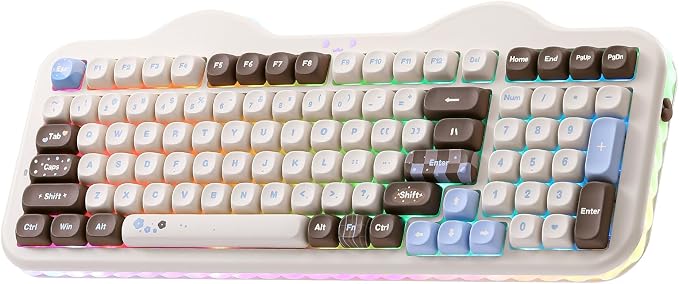 YUNZII C98 Cute Cake Wireless Mechanical Keyboard (Choco, Milk Switch) | 99 Keys with Number Pad, Hot Swap, PBT MOA Keycaps, BT5.0/2.4G/USB-C, Gasket Mount, Custom RGB Backlit for Win/Mac