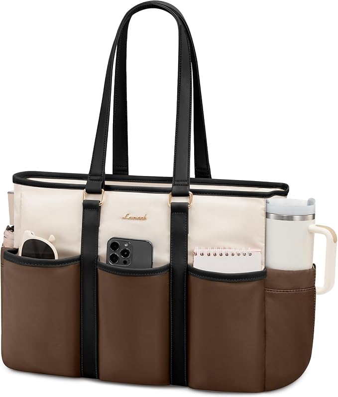 LOVEVOOK Work Tote Bag for Women, Teacher Tote Bag Nurse Bag With Large Cup Holder, Large Computer Purse Handbag, On The Go Tote Carryall