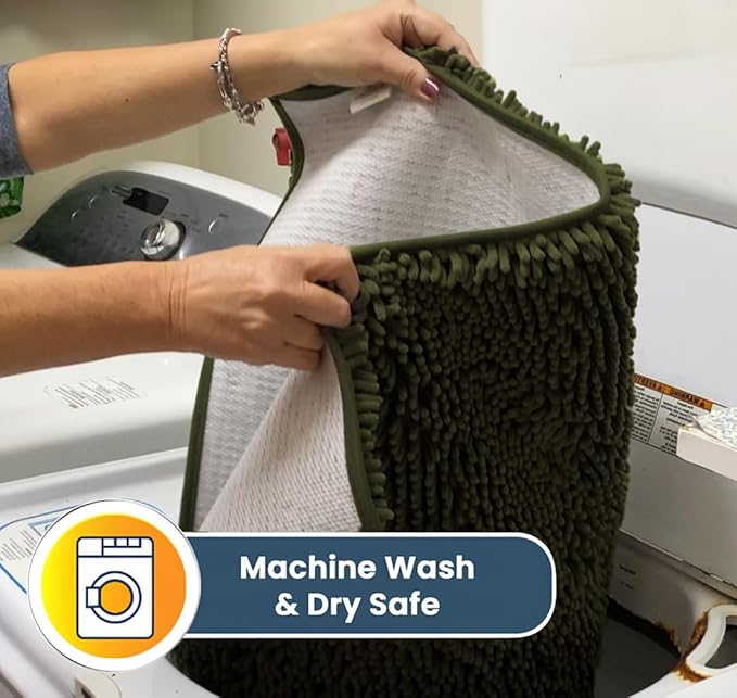 Muddy Mat® | Super Absorbent Door Mat Indoor, Microfiber Quick Dry Chenille Entryway Rug, Non-Slip Front Door Mat, Indoor Mats for Entryway, Machine Washable Pet Rug, Army Green 24"x60"