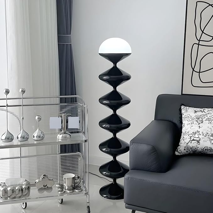CraftThink Modern Tall Standing Floor Lamp, 47-Inch Height with Acrylic Bowl Shade, Foot Switch for Bedroom Reading Living Room, Bulb Included (Black, 3 Color Light)