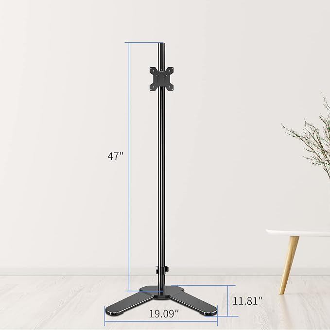 Single Tall Monitor Mount, Extra Long Computer Stand with 47 inch Pole, Floor Computer Stand, Free-Standing Monitor Desk Mount Support 13 to 27 inch Screen,22lbs