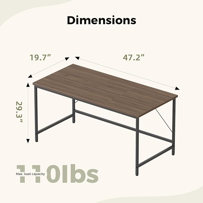 Mericonia 48x20 Inch Computer Desk, 0.6" Thick Small Office Table | Modern Simple Style, Small Study & Writing Table for Home Bedroom Work Walnut