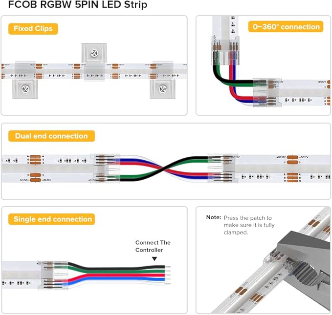 BTF-LIGHTING FCOB COB LED Strip RGBW 6500K 896LED/m 16.4FT DC12V Color Changing Flexible High Density Uniform Light 12mm Width for Home Indoor Decoration(No Adapter or Controller)