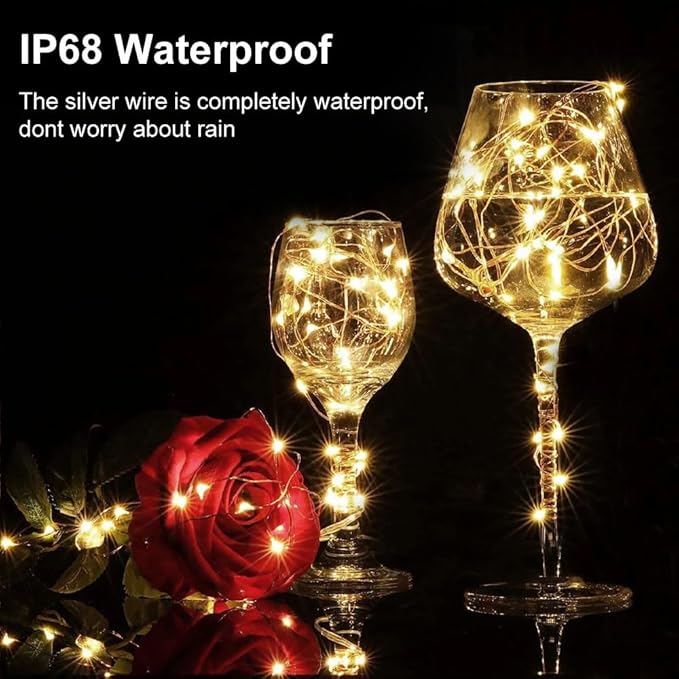 Timer Fairy Lights Battery Operated 2 Pack 16.4Ft 50 LEDs Silver Copper Wire Twinkle String Lights with Timer 5 Lighting Modes for Christmas Bedroom Wedding Parties Holiday Decorations (Warm White)