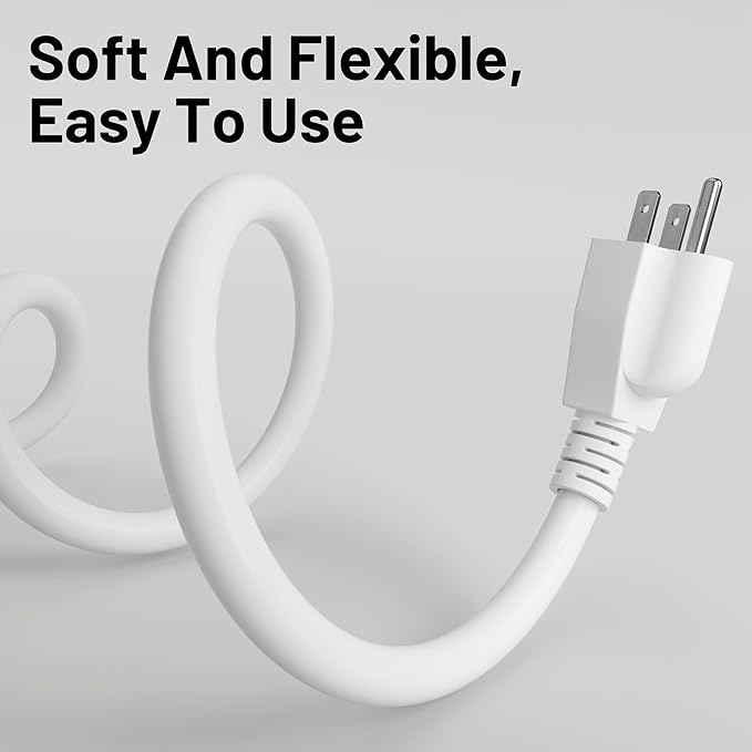 16/3 White Indoor Outdoor Extension Cord 6 Ft Waterproof, Extension Cord with 3 Prong Grounded Plug,13A 1625W 16AWG SJTW, Flexible Weatherproof Power Cable
