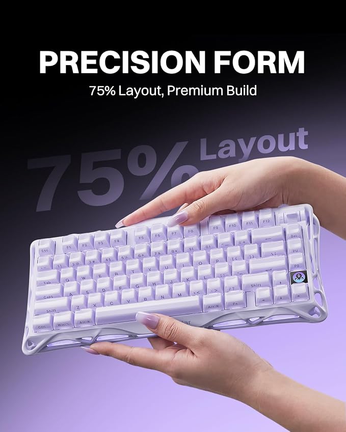 GravaStar Mercury K1 75% Wireless Mechanical Gaming Keyboard RGB Backlit | Gasket Mount, Hot Swappable Linear Switches, Creamy Sound Keyboard, 2.4GHz/USB-C/Bluetooth 5.0, for Win/Mac【Lavender Purple】
