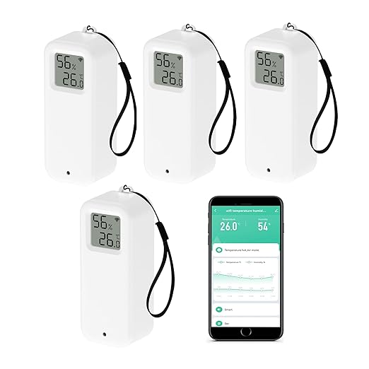 WiFi Smart Thermometer Hygrometer: Wireless Temperature Humidity Sensor with Notification Alert, Data Storage & Export, Calibrable Digital Temperature Monitor, Compatible with Alexa (4-PCS)