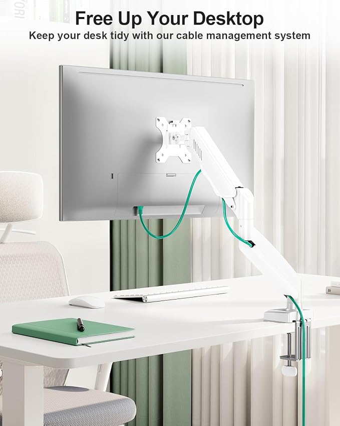Single Monitor Desk Mount, 13-32 inch Adjustable Full Motion Monitor Arm, Computer Monitor Stand Holder with Clamp and Grommet Base, Fit 4.4 to 19.8lbs Screens, VESA Mount Bracket, White, Freelift Pro