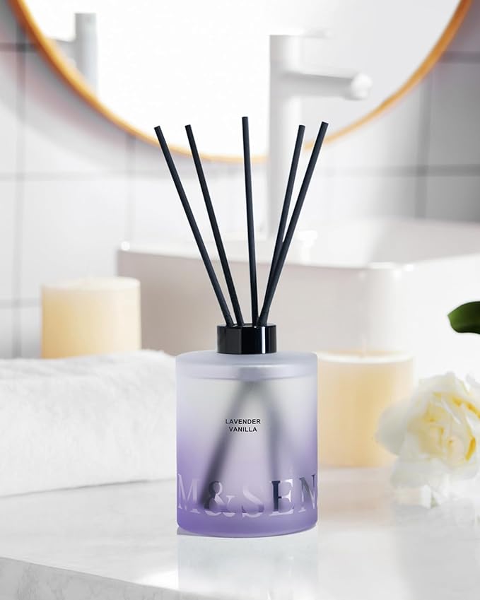 M&SENSE Lavender Vanilla Reed Diffuser Set - 16.9 fl oz Long-Lasting Home Scent Diffuser with Sticks, Natural Essential Oil Diffuser Gift for Office, Bedroom Bathroom