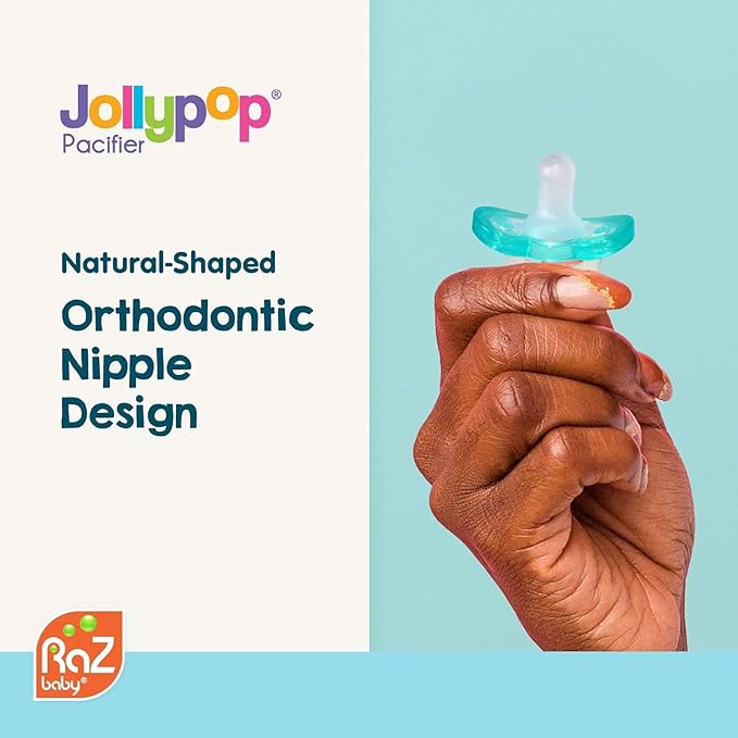 RaZbaby Jollypop Pacifier for Babies 3 Months and Up, USA Made, Natural Shaped Orthodontic Binky, Lovingly Shared in NICUs & Hospitals Worldwide, Medical-Grade 100% BPA-Free, 0-3m (Variety, 4 Count)