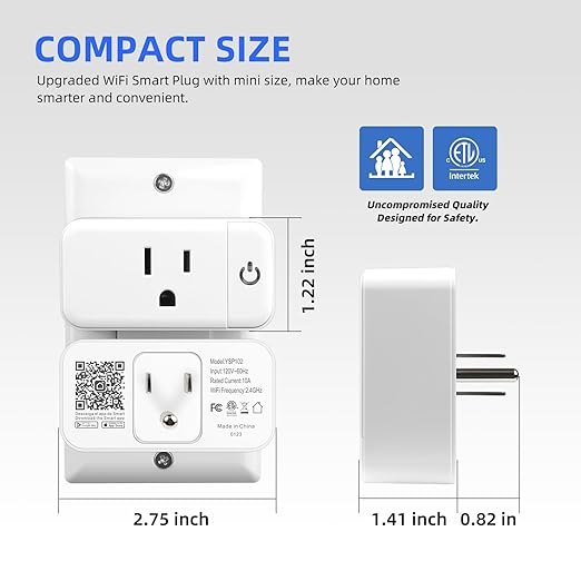Smart Plug 15A, Smart Life Wi-Fi Outlet Compatible with Alexa, Google Home & Echo, App Control, Timer Function & Group Control, Schedule, Voice Control, 2.4GHz, FCC Certified, White, 4-Pack