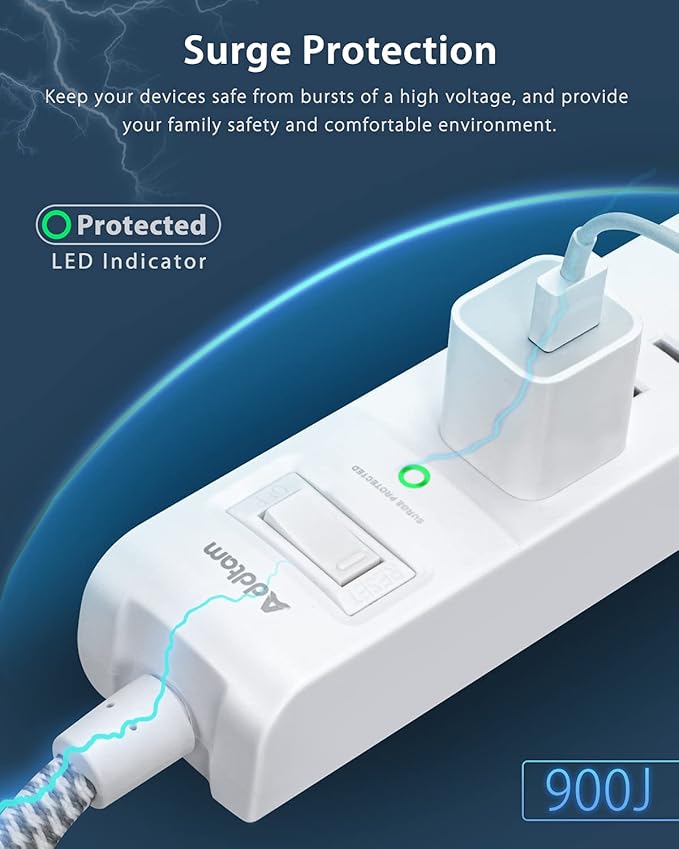 Surge Protector Power Strip - 10 FT Long Extension Cord with 5 Widely AC Outlets 3 USB Ports, Flat Plug with Overload Surge Protection for Home, Office, Dorm Essentials (2 Pack)
