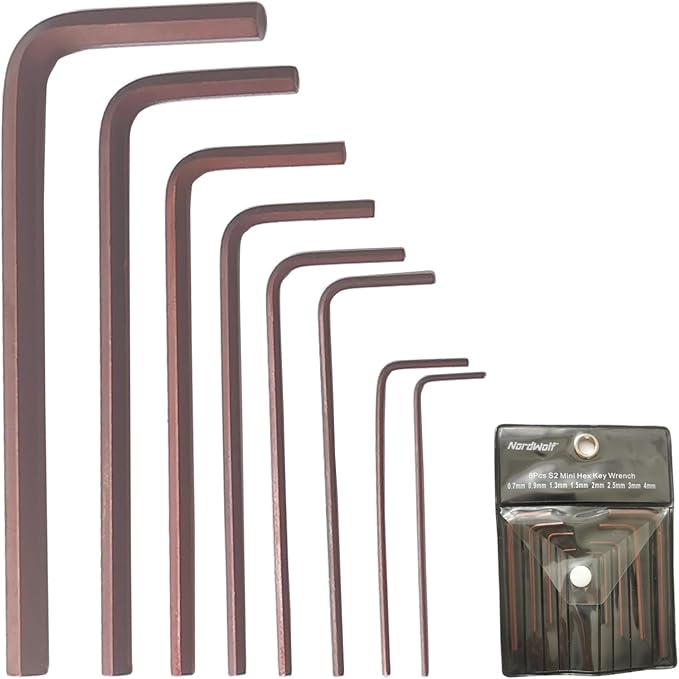 NordWolf 8-Piece Metric Short Allen Wrench Set, Mini S2 Steel Hex L-Keys, Sizes 0.7mm to 4.0mm