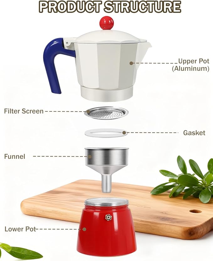 Coffee Maker Stovetop Espresso Maker 3 Cup Aluminum Moka Pot Percolator 5oz 150ml Easy Brewing for Electric Ceramic Stoves Home Camping Italian Cuban Café Classic Sip Sized
