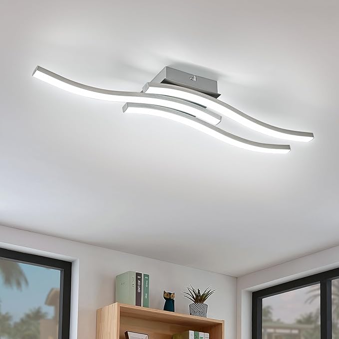EDISLIVE Modern Dimmable LED Ceiling Light Curved 3 Light 22.5 in Minimalist Flush Mount Ceiling Light Fixture Lamp for Bedroom Foyer Kitchen 6000K 18W Nickel