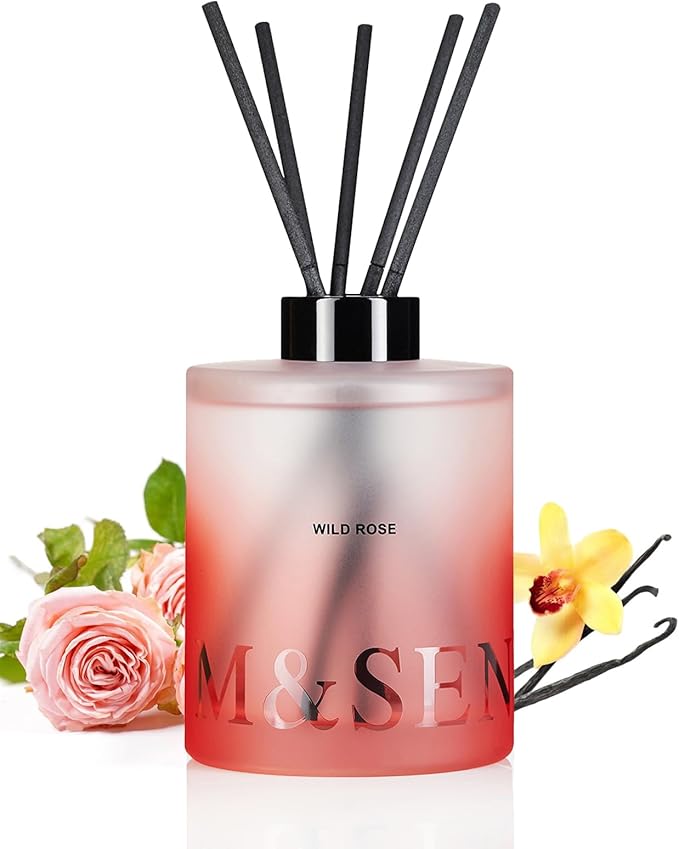 M&SENSE Wild Rose Reed Diffuser Set - 16.9 fl oz Large Room Scented Diffuser with Sticks, Long-Lasting Home Fragrance Gift for Bedroom, Bathroom & Office Decor