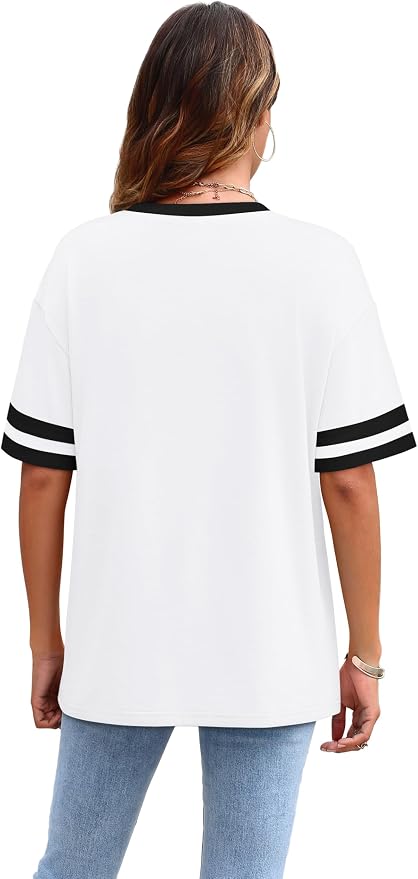 WIHOLL Womens T Shirts Loose Fit Short Sleeve Tees Crew Neck Color Block Summer Tops 2026 Fashion