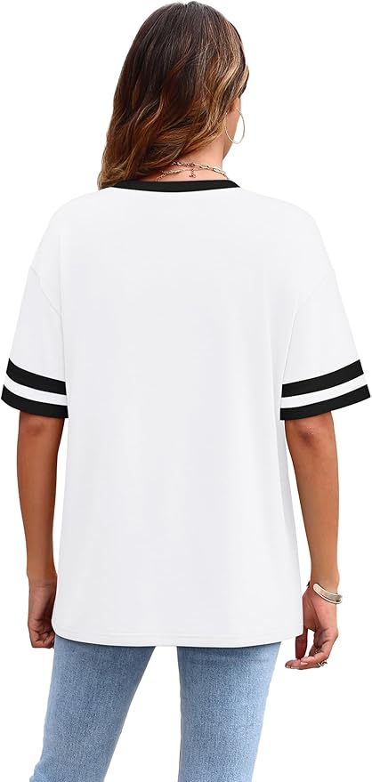 WIHOLL Womens T Shirts Loose Fit Short Sleeve Tees Crew Neck Color Block Summer Tops 2026 Fashion