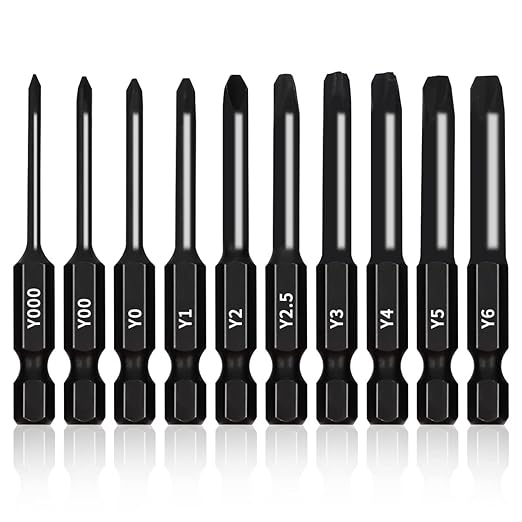 TriWing Bit Set (10 Pack - 2.3" Long Magnetic Heads) in The Following Tri Wing Bits Screwdriver Sizes: Y000, Y00, Y0, Y1, Y2, Y2.5, Y3, Y4, Y5, and Y6