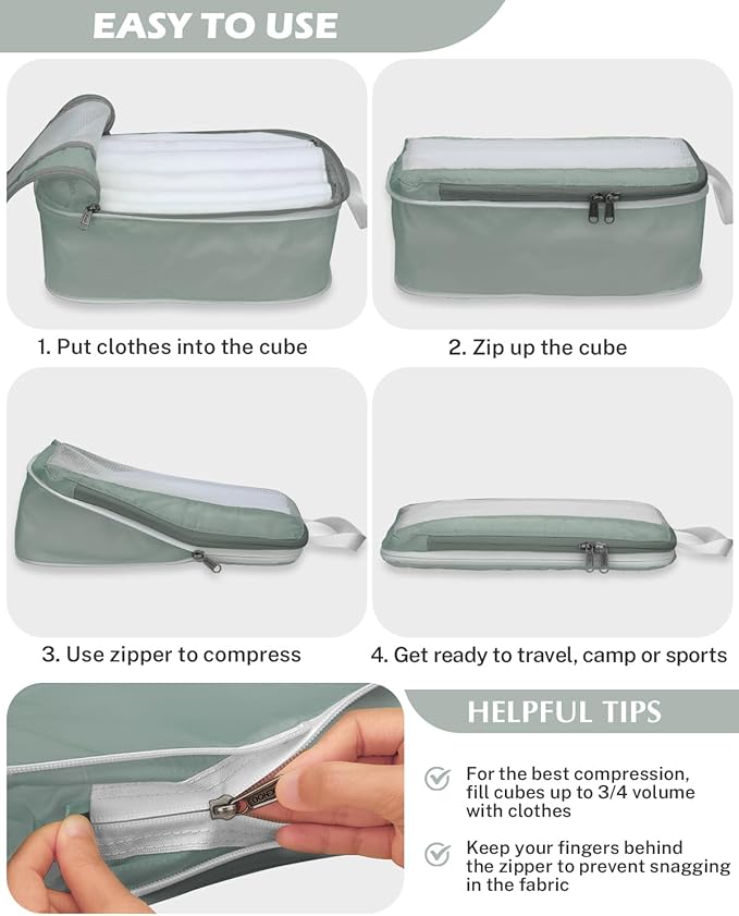 Gonex 8 Set Compression Packing Cubes for Travel Essentials, Expandable Mesh Organizer with Toiletry, Laundry, Shoe, Cable Bags for Suitcases, Gray