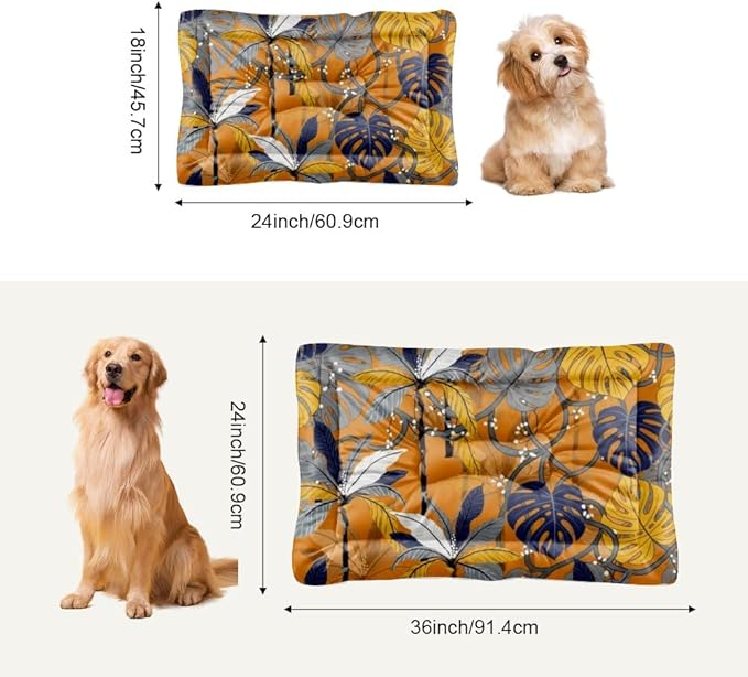 Brown Jungle Leaves Little Dog Bed Small Dog Mat Bed Crate Pad Crate Cushion Washable Non-Slip Chew Resistant for Easy to Clean Pad Mat for Cushions Indoor Outdoor 24X18 Inch