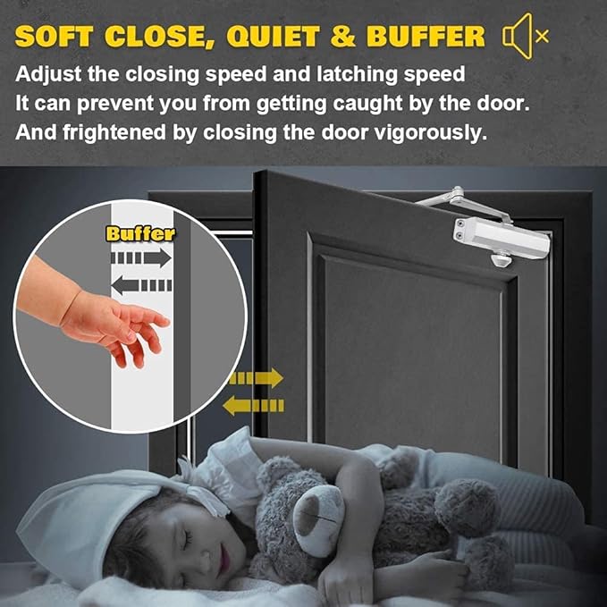 Marie Hold Open Door Closer Applies Regular,Top Jamb Mounting,Adjustable Automatic Size 2 Door Closer for 55-99 lbs Residential and Commercial Light Doors