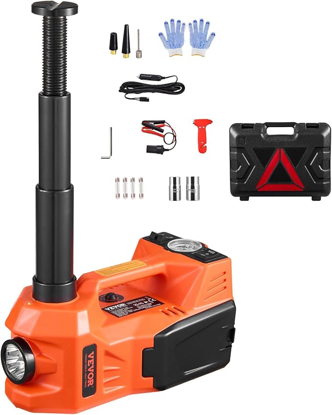 VEVOR Electric Car Jack, 5 Tons /11000 lbs, Electric Scissor Jack with Built-In Inflator, 12V Adjustable Tire Change Replacement with Secure Hammer & LED Light, Portable Jack kit for Sedan, SUV, Truck