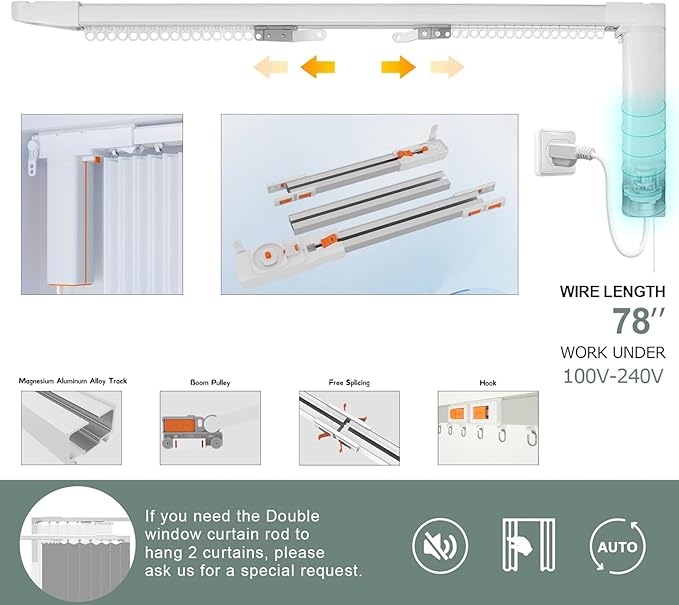 Electric Ceiling Curtains Track Kit with Hooks, Automatic Curtain Smart Curtians System, Multiple Sizes Wall Mount Curtain Track for Living Room Bedroom Room Divider,White,7m/22.9ft