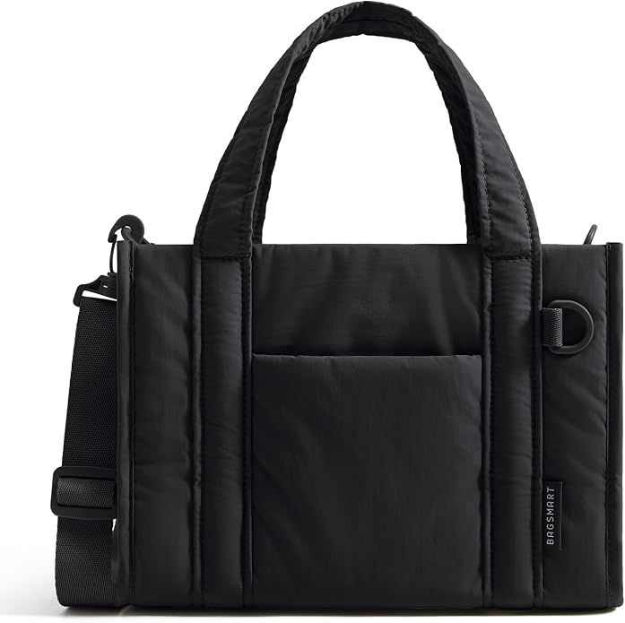 BAGSMART Boxy Tote Bag for Women, Crossbody Work Bag with Zipper | 3 Sizes Small Mini Tote Bag, Inner Tumbler Pocket Crush Bow Should Bag for Travel Work College