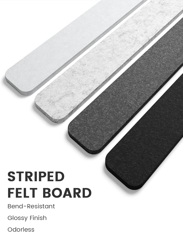 Fluxynara 13" x 2" Felt Wall Panels, Concrete Echo | 8-Pack Includes 50 Push Pins and Adhesive Tabs for Photos, Notes and Decor in Bedroom Doors, Home Office or Studios