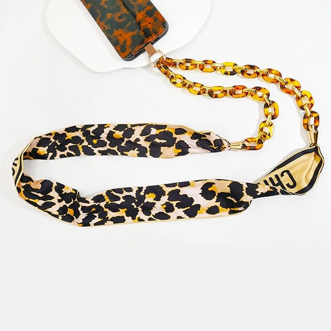 Phone Crossbody Chain Cell Phone Lanyard,Universal Leather+Metal Shouder Strap with Phone Tether Patches (S)