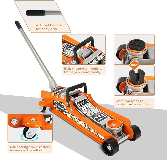 Donext 2.5 Ton Steel Floor Jack, Low Profile Hydraulic Racing Floor Jack, Heavy-Duty Racing Floor Jack with Single Piston Lift Pump, Lifting Range 3-3/8" - 14-15/16"
