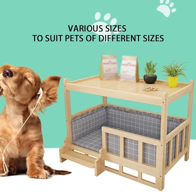 Dog Bed Wood Platform, Elevated Pet Cushion Bed(No Bedding), Dog Bed Frame with Upper Storage Space, Floor Standing Pet Furniture(23.6 X 17.7 X 25.6IN)