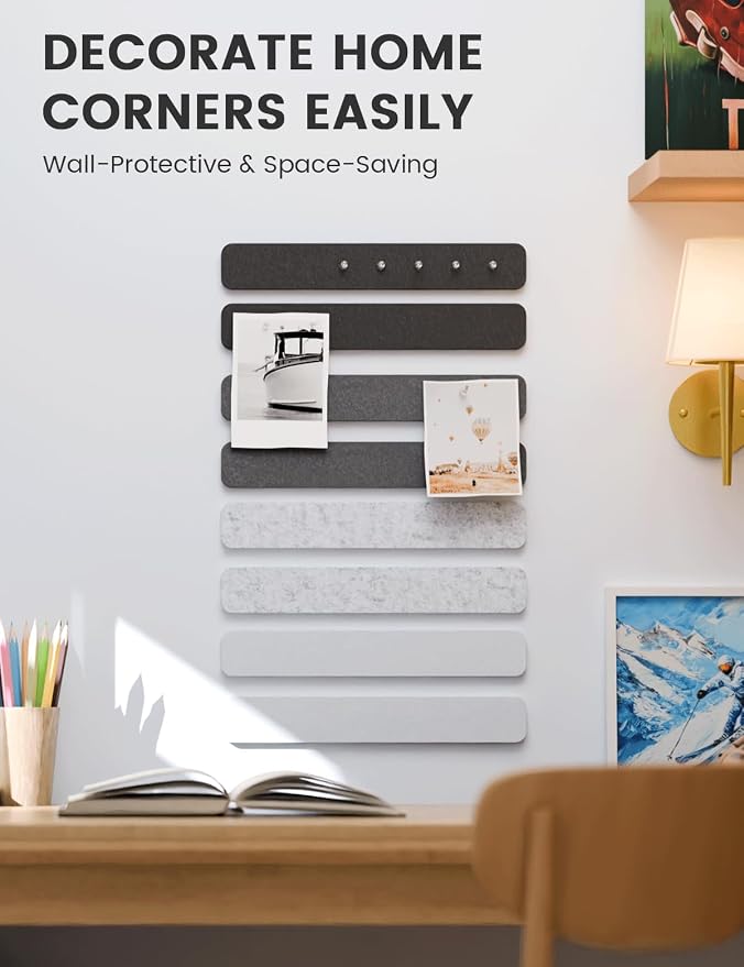 Fluxynara 13" x 2" Felt Wall Panels, Concrete Echo | 8-Pack Includes 50 Push Pins and Adhesive Tabs for Photos, Notes and Decor in Bedroom Doors, Home Office or Studios