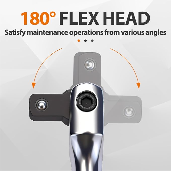 17-inch Dual Drive Breaker Bar, Heavy Duty Breaker Bars, 1/2 drive Flex Handle with 180° Rotatable Head