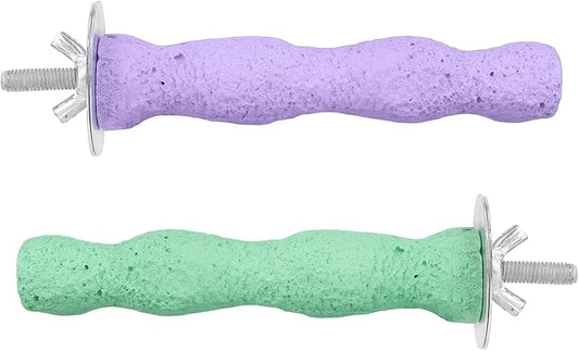 2pcs Bird Beak Grinding Stone, Resin Anti-Slip Beak Grinder Stone Bird Nail Trimming Claw Trimmer Perches Parrot Cage Stand Toys for Budgie Cockatiel Conure Parakeet Cage Accessories (Green, Purple)