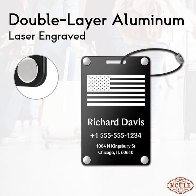 Luggage Tags for Suitcases 4 Pack: Personalized Luggage Tags for Backpacks & Bags Tags with Coustomizable Texts (Black)