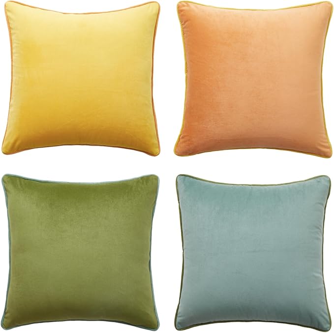 MONDAY MOOSE Decorative Throw Pillow Covers Cushion Cases, Set of 4 Soft Velvet Modern Double-Sided Designs, Mix and Match for Home Decor, Pillow Inserts Not Included (16x16 inch, Yellow/Green)