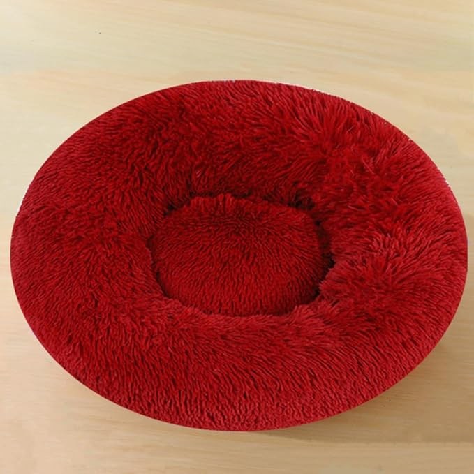 Calming Donut Dog & Cat Bed, 36 Inch Round Fluffy Dog Beds for Small Medium Large Dogs and Cats Anti-Anxiety, Puppy Bed, Washable Round Cozy Soft Pet Bed (Red)
