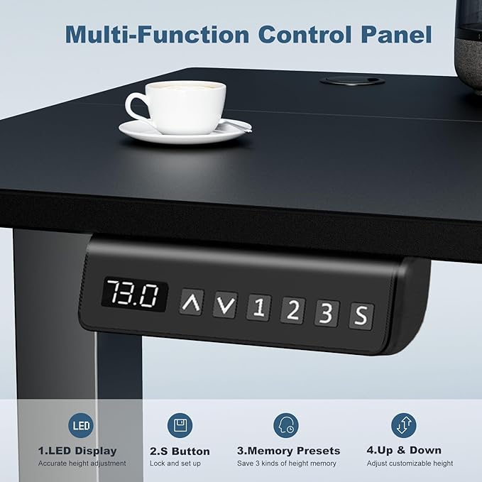 DUMOS 40 Inch Electric Standing Desk, Memory Adjustable Home Office Desk | Sit Stand Up Desk for Work Home Office,Adjustable Desk, Rising Computer Table with Splice Board,Cable Management,Hook,Black