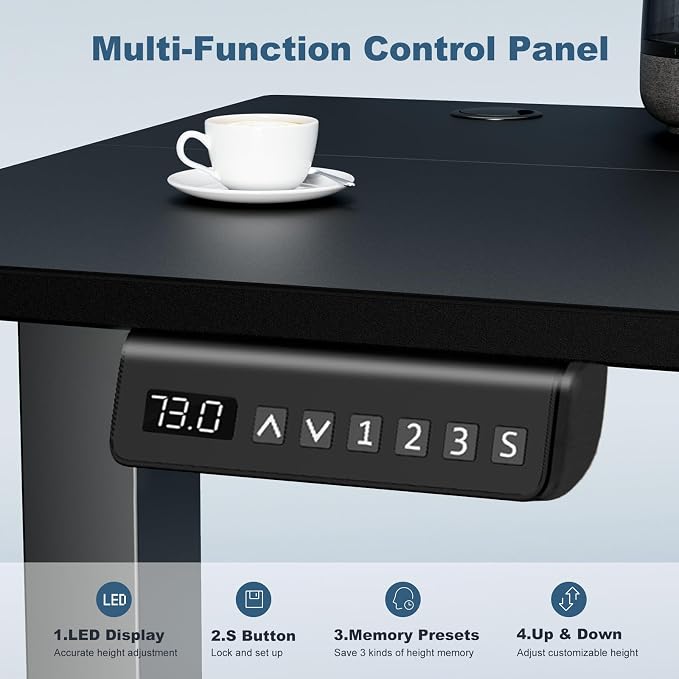 DUMOS 48 Inch Electric Standing Desk, Memory Adjustable Home Office Desk | Sit Stand Up Desk for Work Home Office,Adjustable Desk, Rising Computer Table with Splice Board,Cable Management,Hook,Black